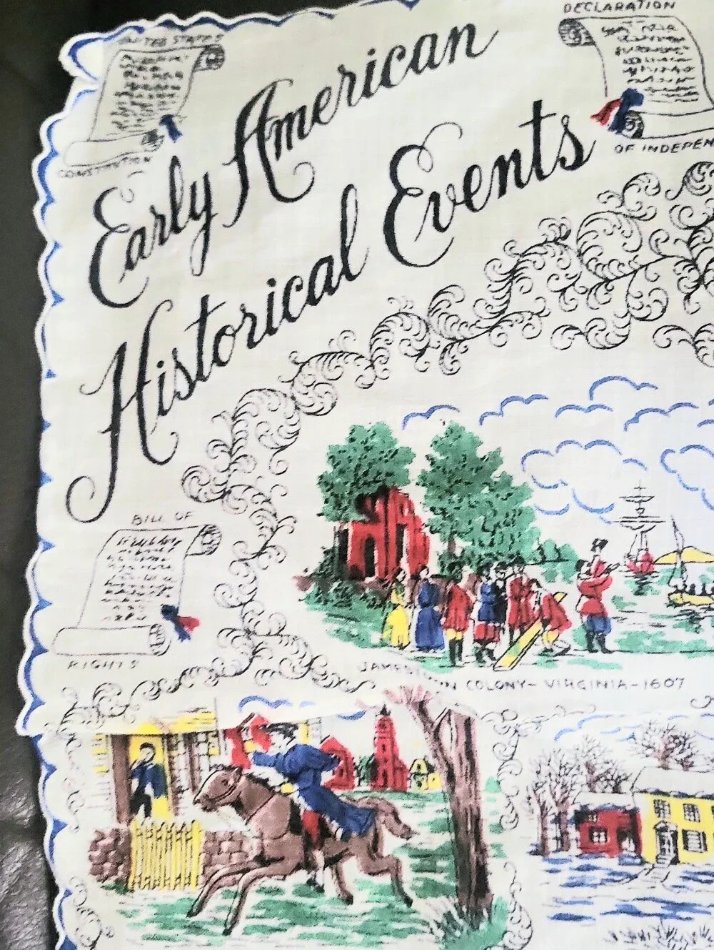 Vintage Early American Historical Events Souvenir Handkerchief
